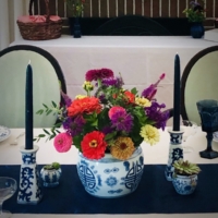 Vintage BLue and White Vase Flowers