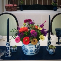 Vintage BLue and White Vase Flowers