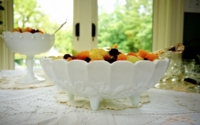 Milk Glass Compote filled with Fruit