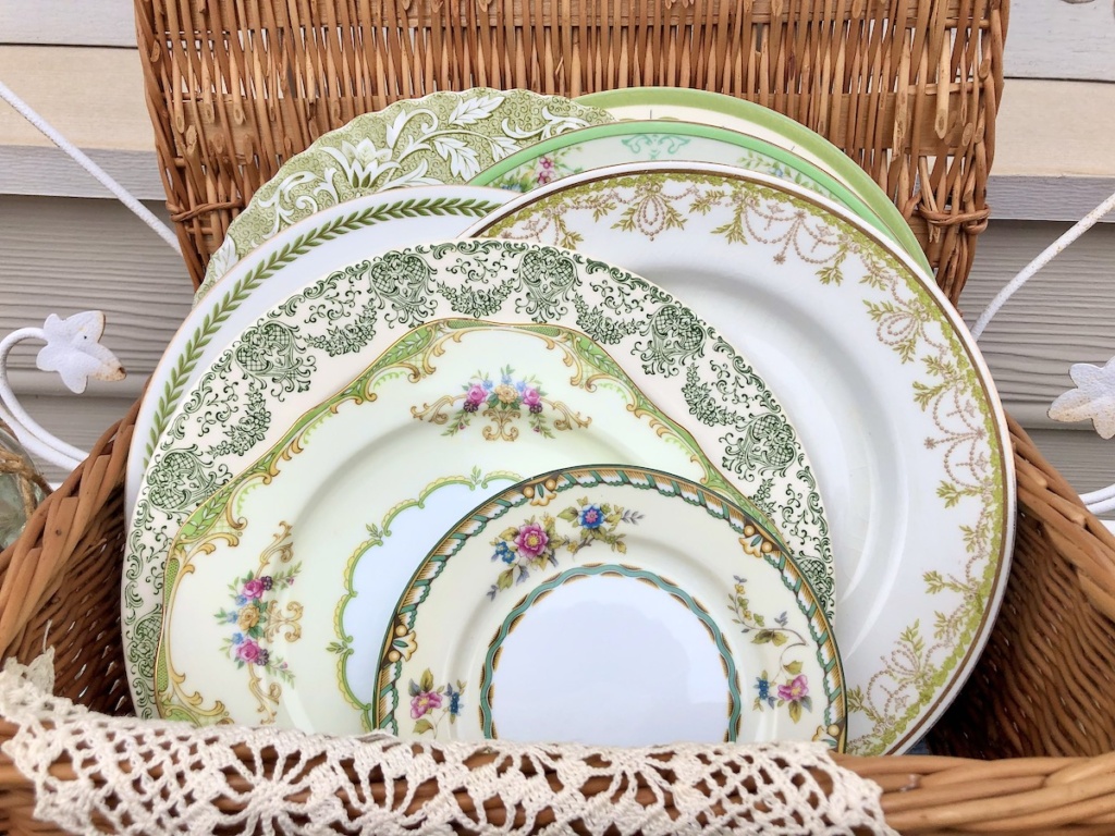 Vintage Plates in Basket