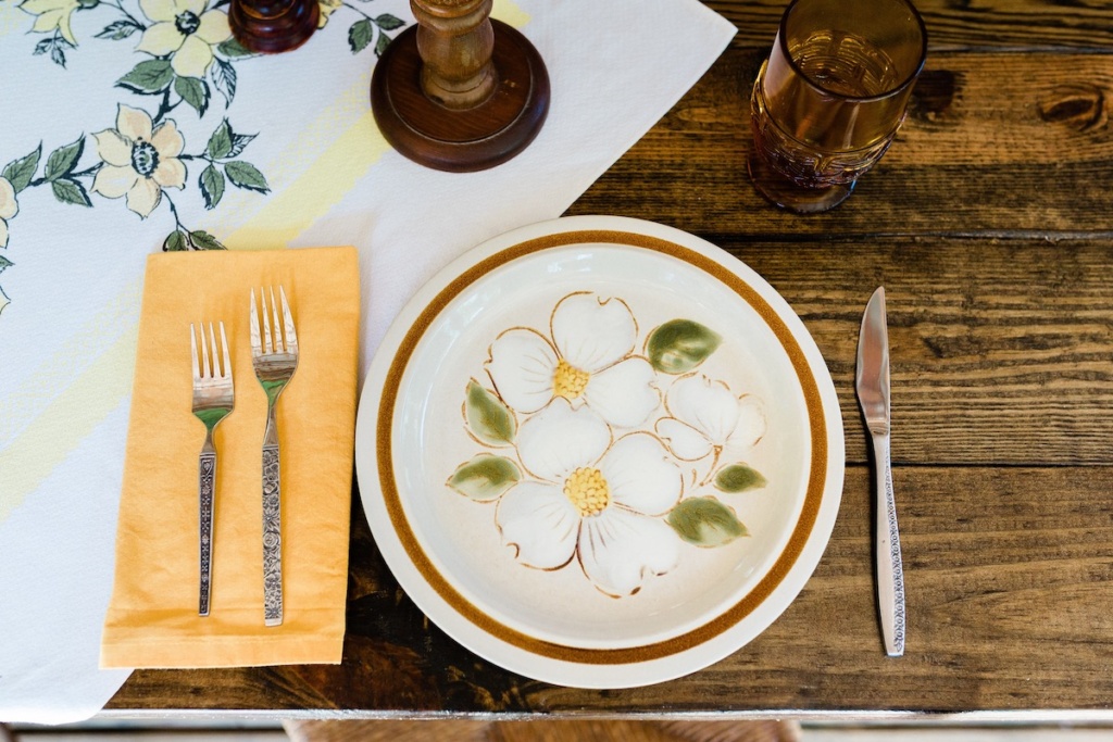 Vintage Stoneware Place Settings on Table