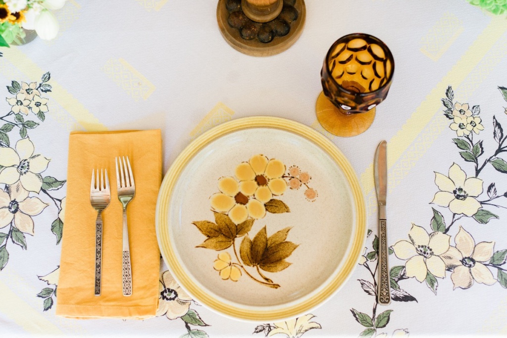 Vintage Stoneware Place Settings on Table