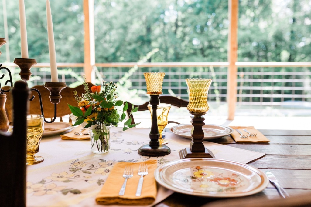 Vintage Stoneware Place Settings on Table