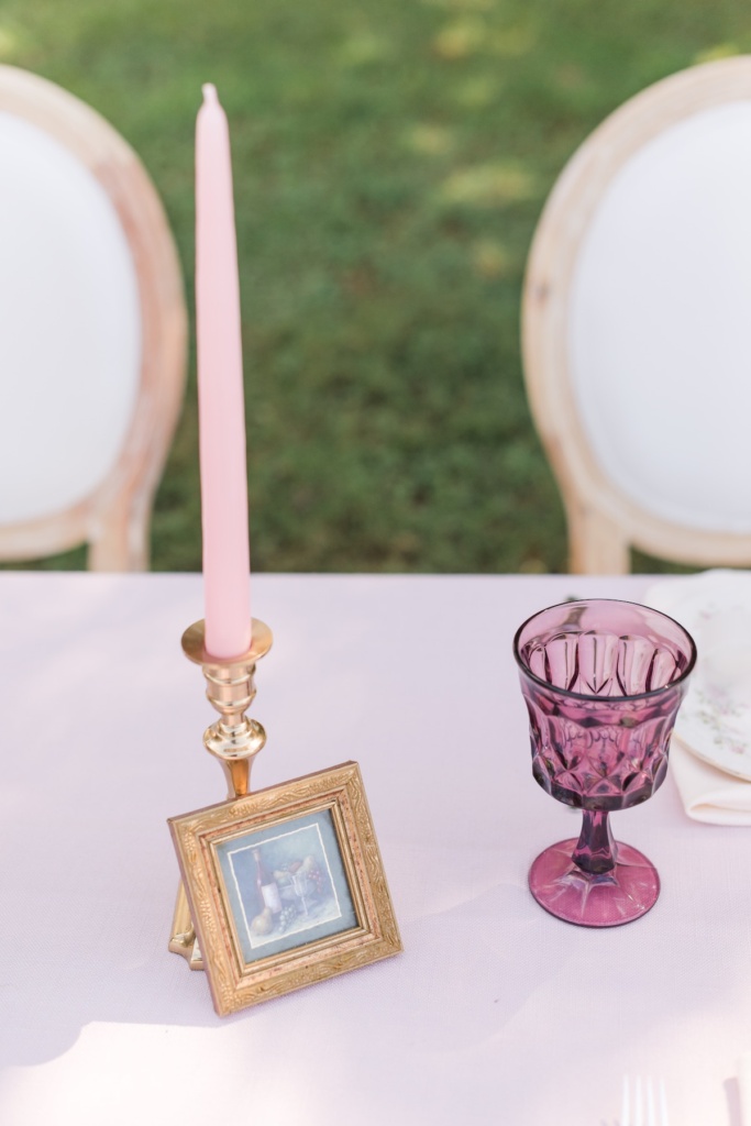 Vintage Goblet and Frame leaning on Candleholder