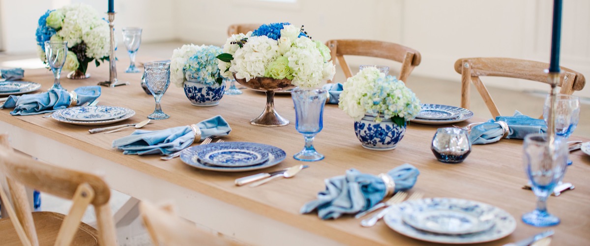 Vintage Blue and White Reception Table