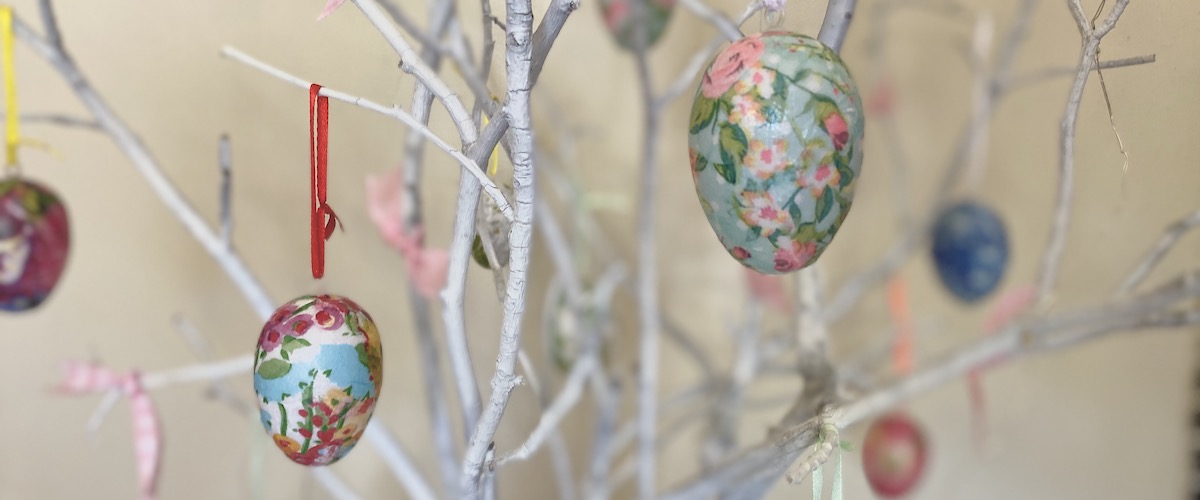 Decoupaged Eggs on Tree