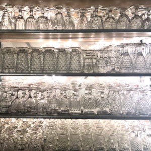 Vintage Clear Goblets on Shelves