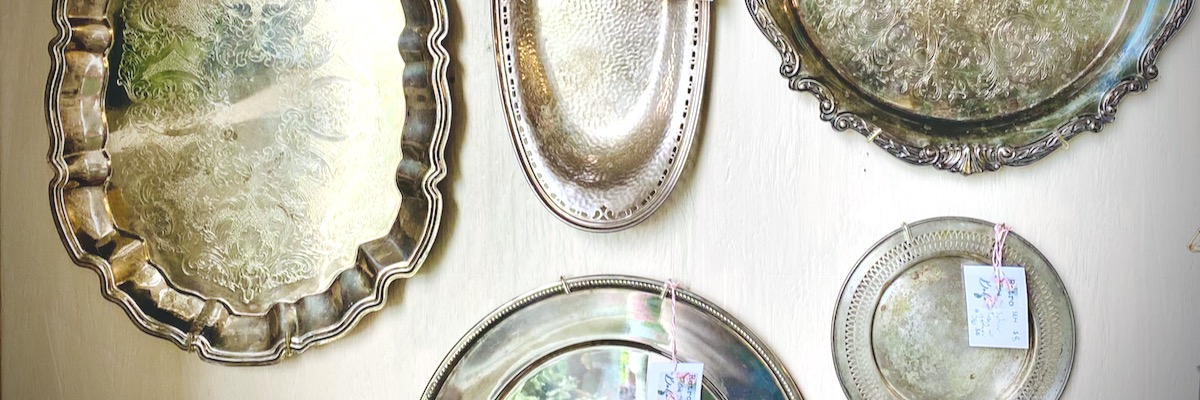 Wall Display of Vintage Silver-plated Trays