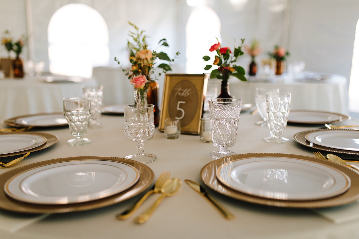 Vintage Clear Goblets on Reception Tables
