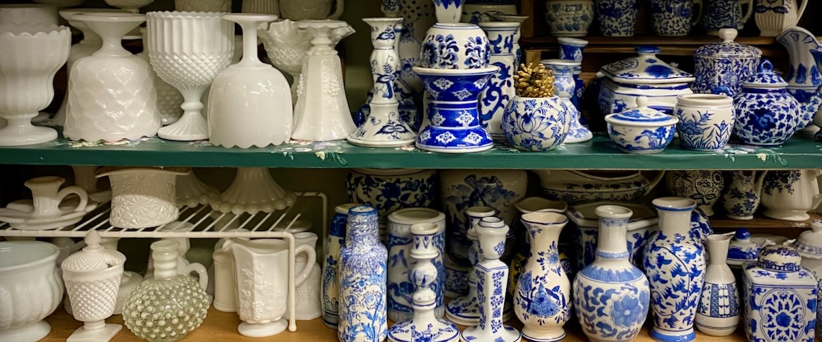 Vintage Blue and White and Milk Glass