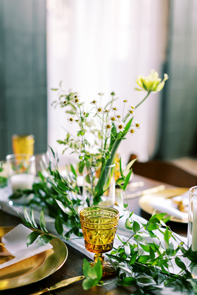 Vintage Amber Goblets on Wedding Tables