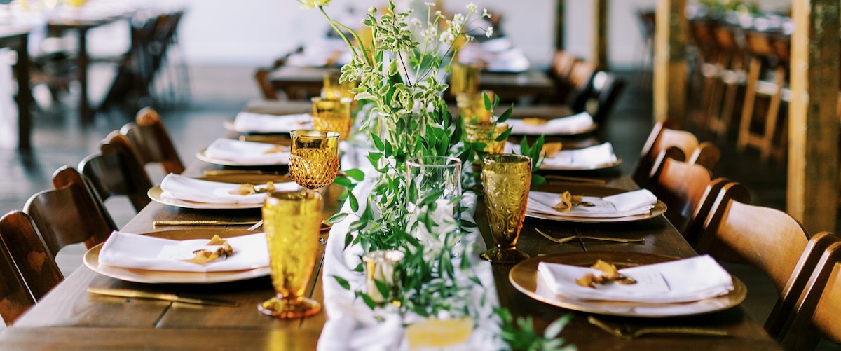 Vintage Amber Goblets on Wedding Tables