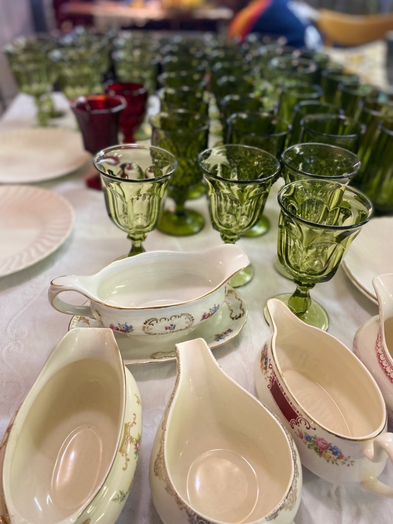 Vintage Green Goblets and Gravy Boats