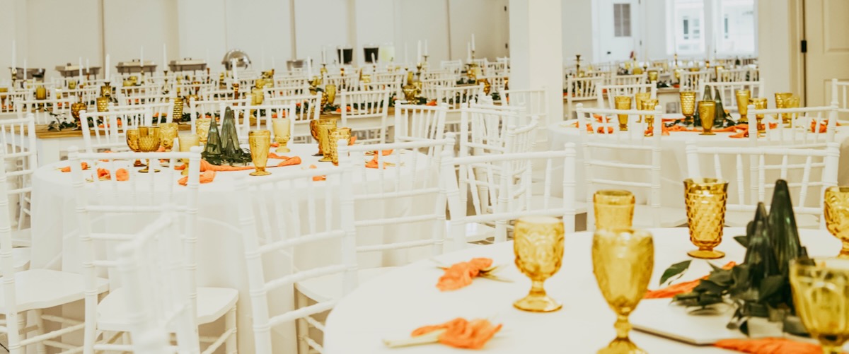 Vintage Amber Goblets on Reception Tables