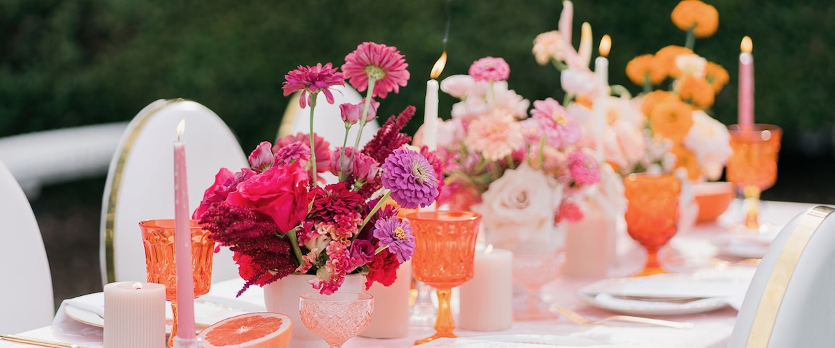 Vintage Orange Pink Themed Reception Table