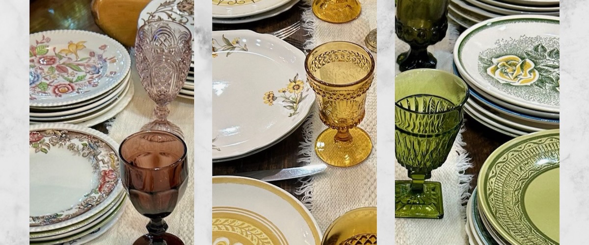 Vintage Tablescapes in Purple, Amber, and Green