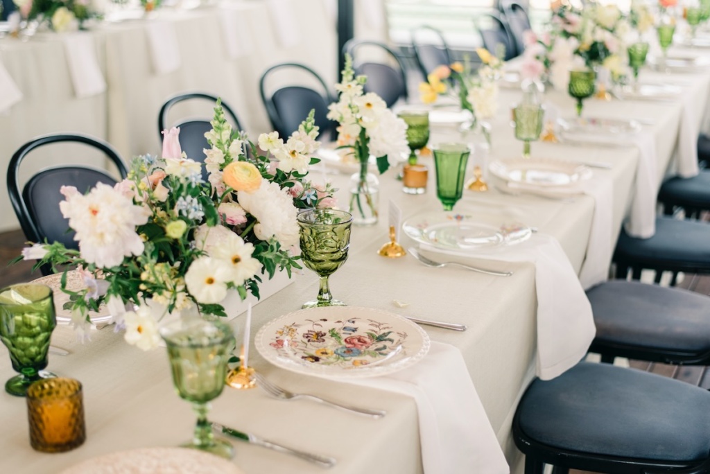 Green Goblets at Wedding Reception