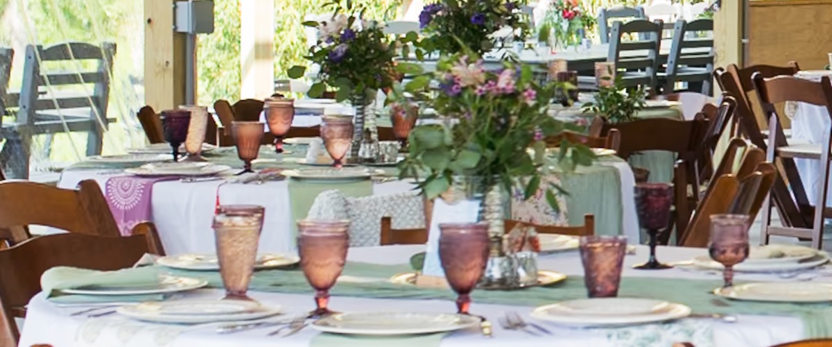 Vintage Wedding Tablescape with Purple Goblets