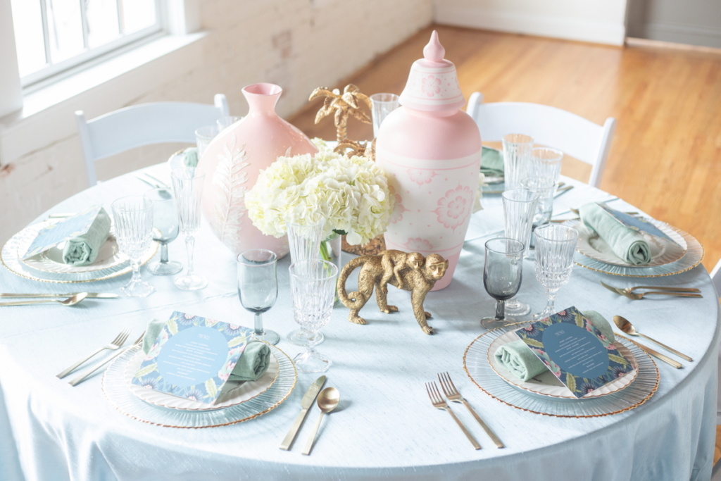 Blue Green Gold Gray Tablescape