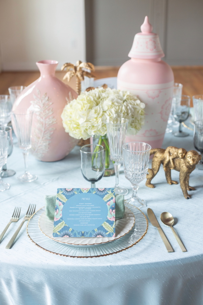 Blue Green Gold Gray Tablescape