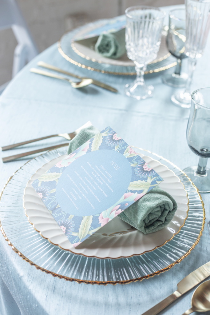 Blue Green Gold Gray Tablescape
