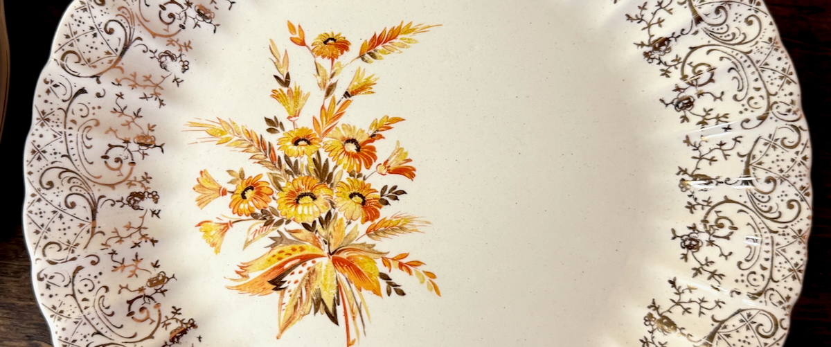 Vintage Orange Floral Dinner Plate