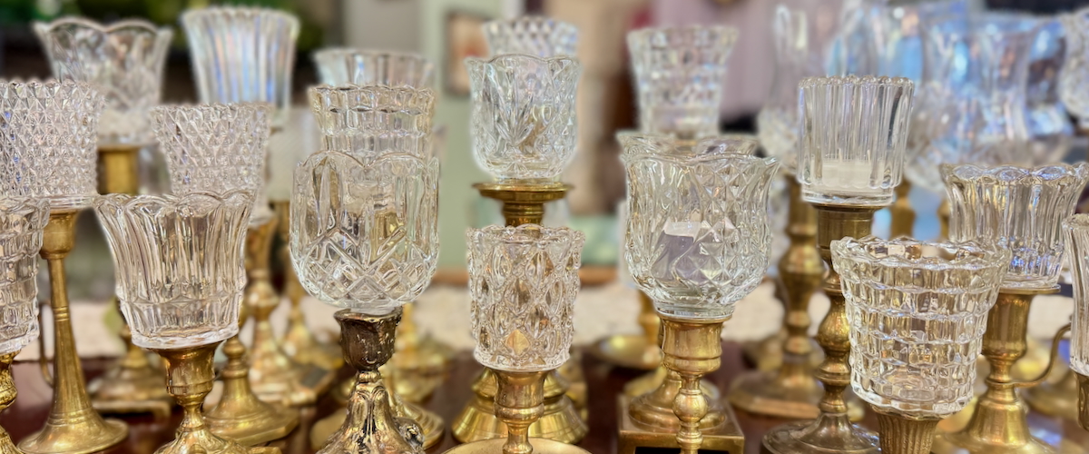 Vintage Clear Peg Votives on Brass Candleholders