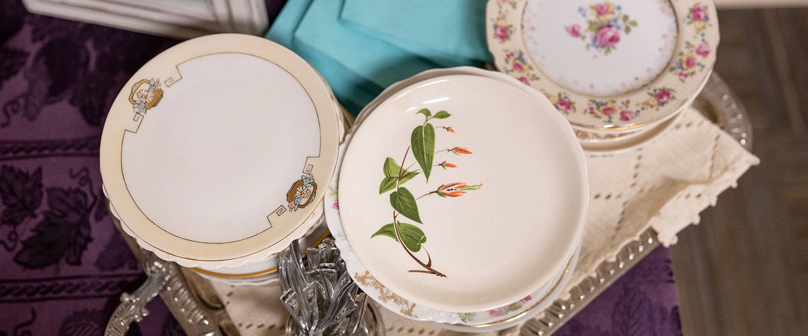 Vintage Appetizer Plates with Silverplate tray